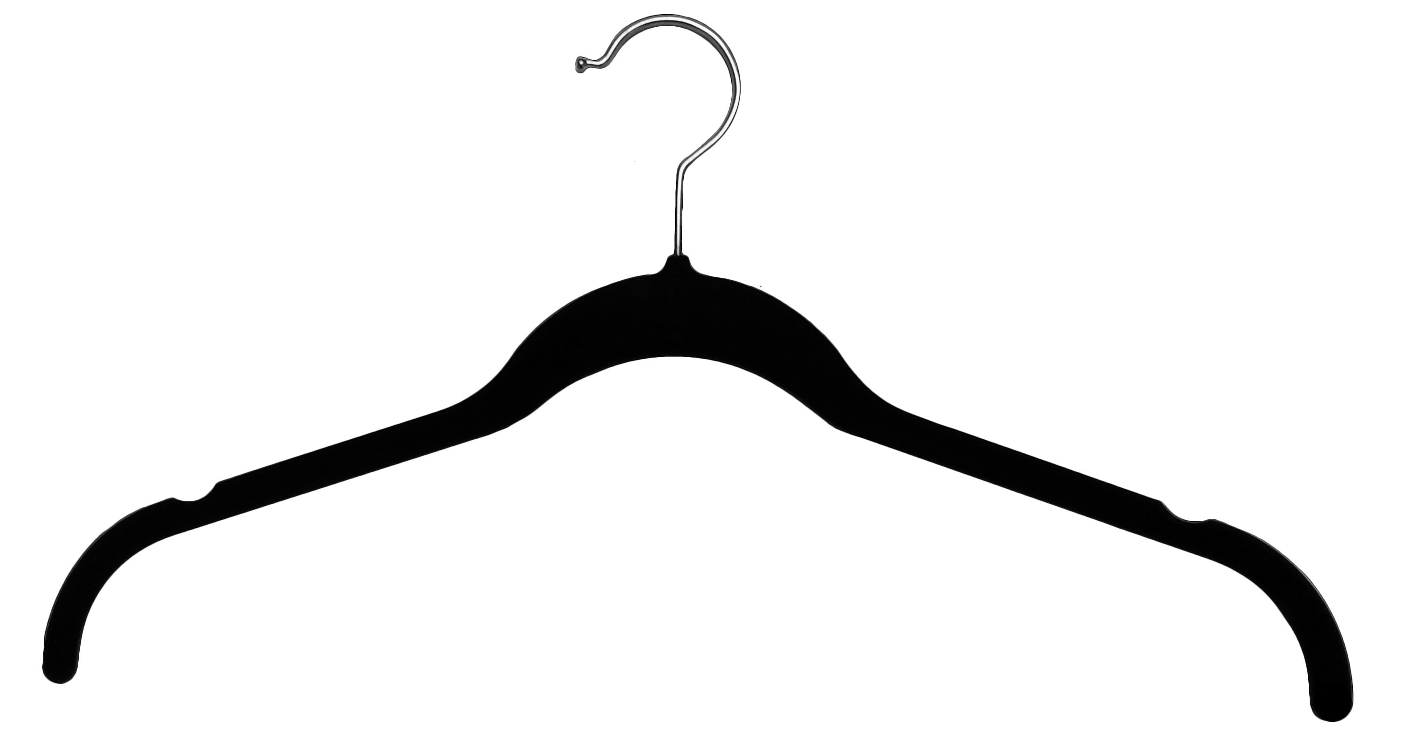 Black Slimline Ultra Thin Shirt Hanger, (Box of 25) Black Velvet Huggable Slim-Line Top Hangers with Chrome Swivel Hook by International Hanger