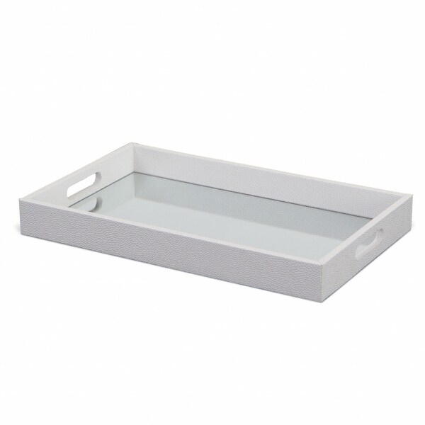 White Shagreen Tray with Beveled Mirror - 18 W x 14 D x 7 H