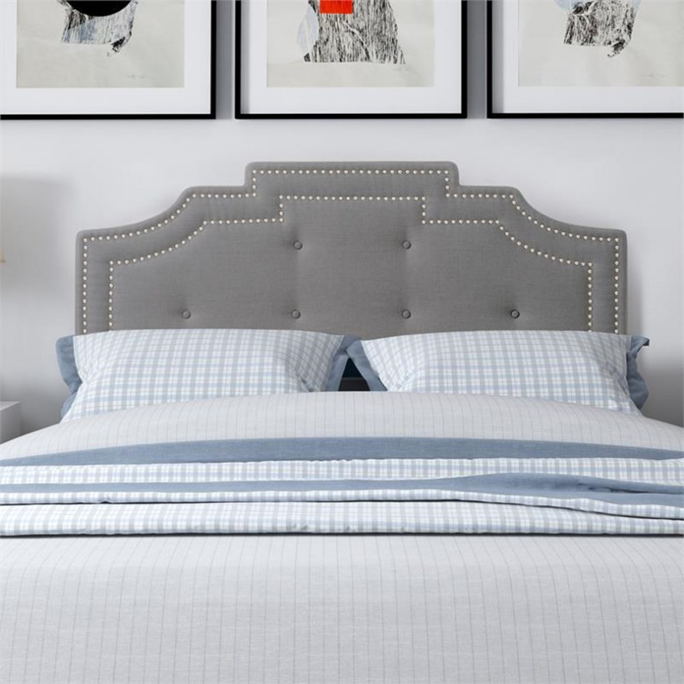 Atlin Designs Fabric Crown Silhouette King Size Headboard in Light Gray   Transitional   Headboards   by Homesquare  Houzz