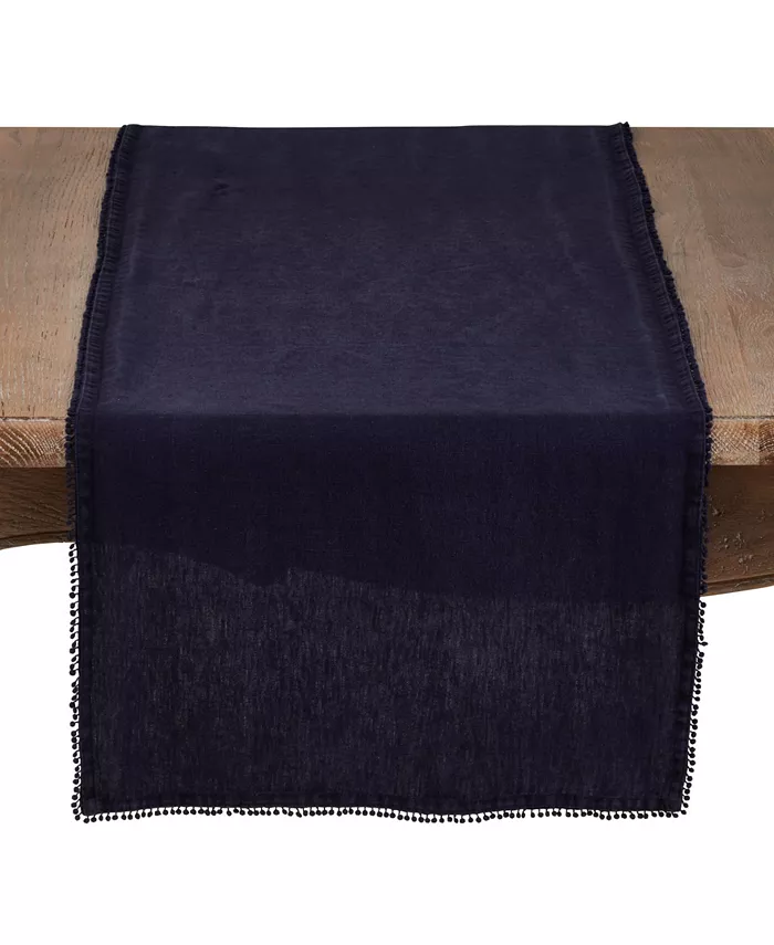 Saro Lifestyle Pom Pom Design Linen Dining Room Table Runner