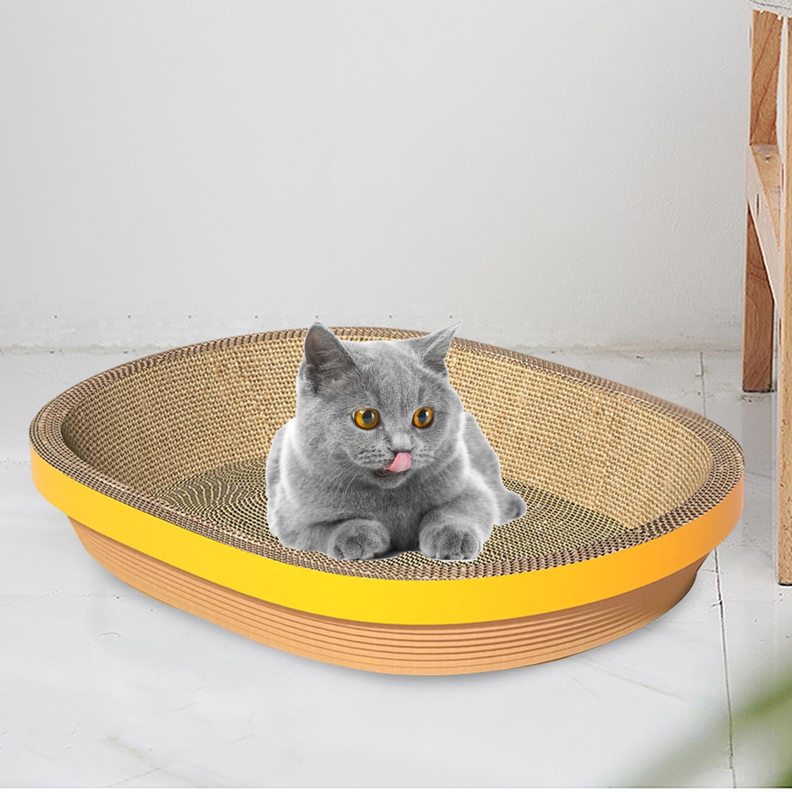 Cat Scratcher Cardboard Oval Corrugated Cat Scratcher Bowl Wear Resistant Nest Bed Scratch Pad for Grinding Claw Training Toy Pet Supplies Yellow Edge