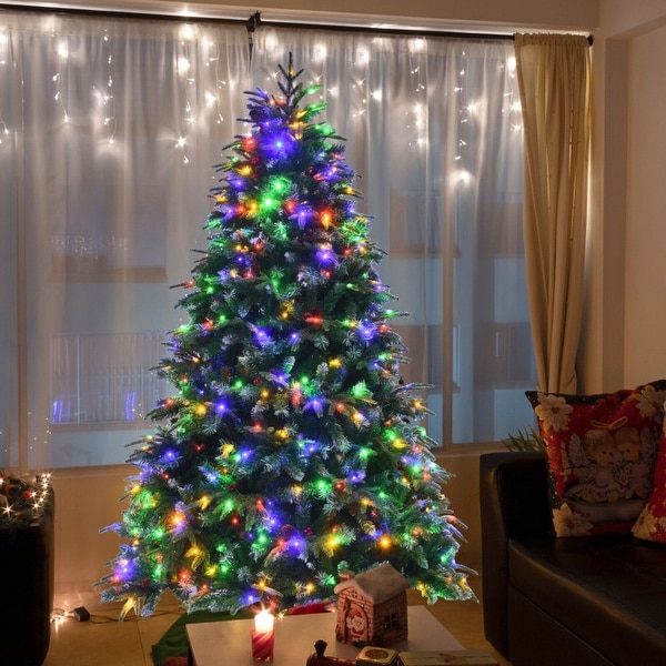 PreLit Snowy Christmas Tree with Flashing Modes and Multicolored LED Lights