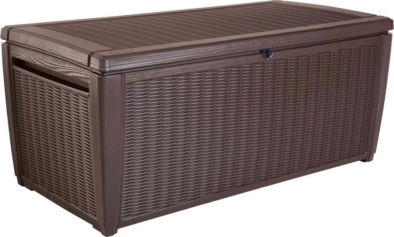 Keter Sumatra Rattan Style 135 Gallon Plastic and Resin Deck Box， Brown