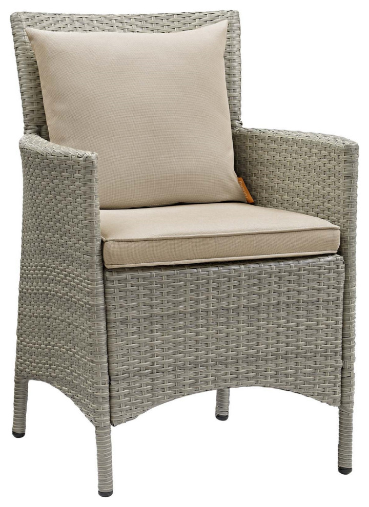 Conduit Outdoor Patio Wicker Rattan Dining Armchair Set of 4 Light Gray Beige   Tropical   Outdoor Dining Chairs   by Kolibri Decor  Houzz