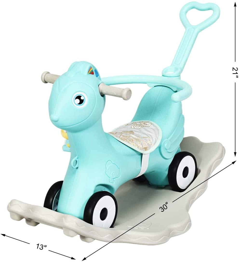 Costzon 4 in 1 Baby Rocking Horse, Ride on Push Car, Push and Ride Racer w/ Music, Green