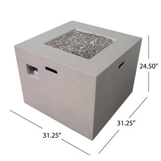 Noble House Zachary 31 in. x 24.5 in. Square Concrete Propane Fire Pit in Light Gray 42611