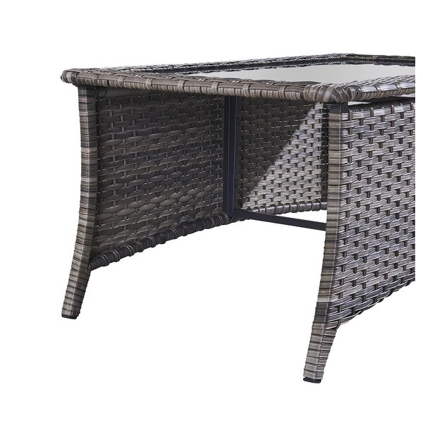 Outdoor Wicker Coffee Table Glass Top Table End Table