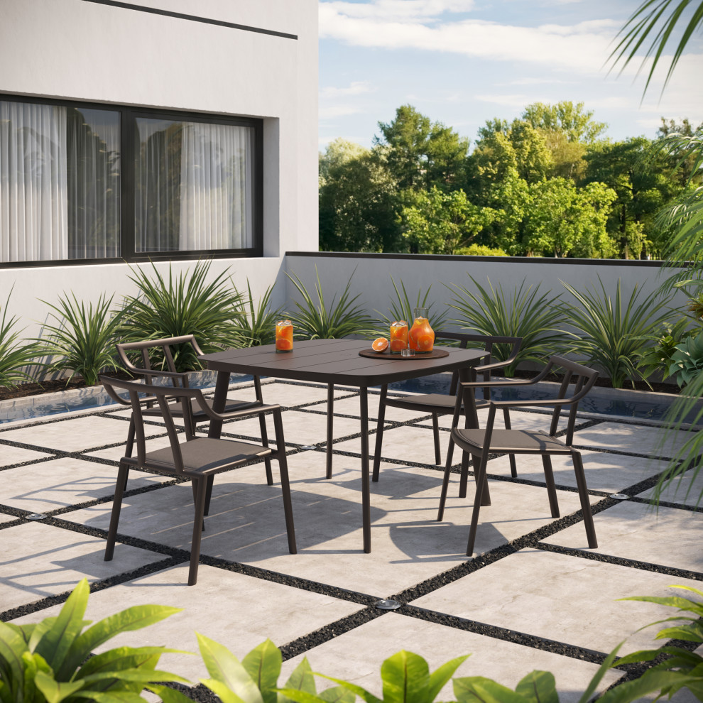 Markoe Armchair  Ninja Seat  Carbon Powder  Coated Aluminum Frame  Set of 2   Transitional   Outdoor Dining Chairs   by Oxford Garden  Houzz