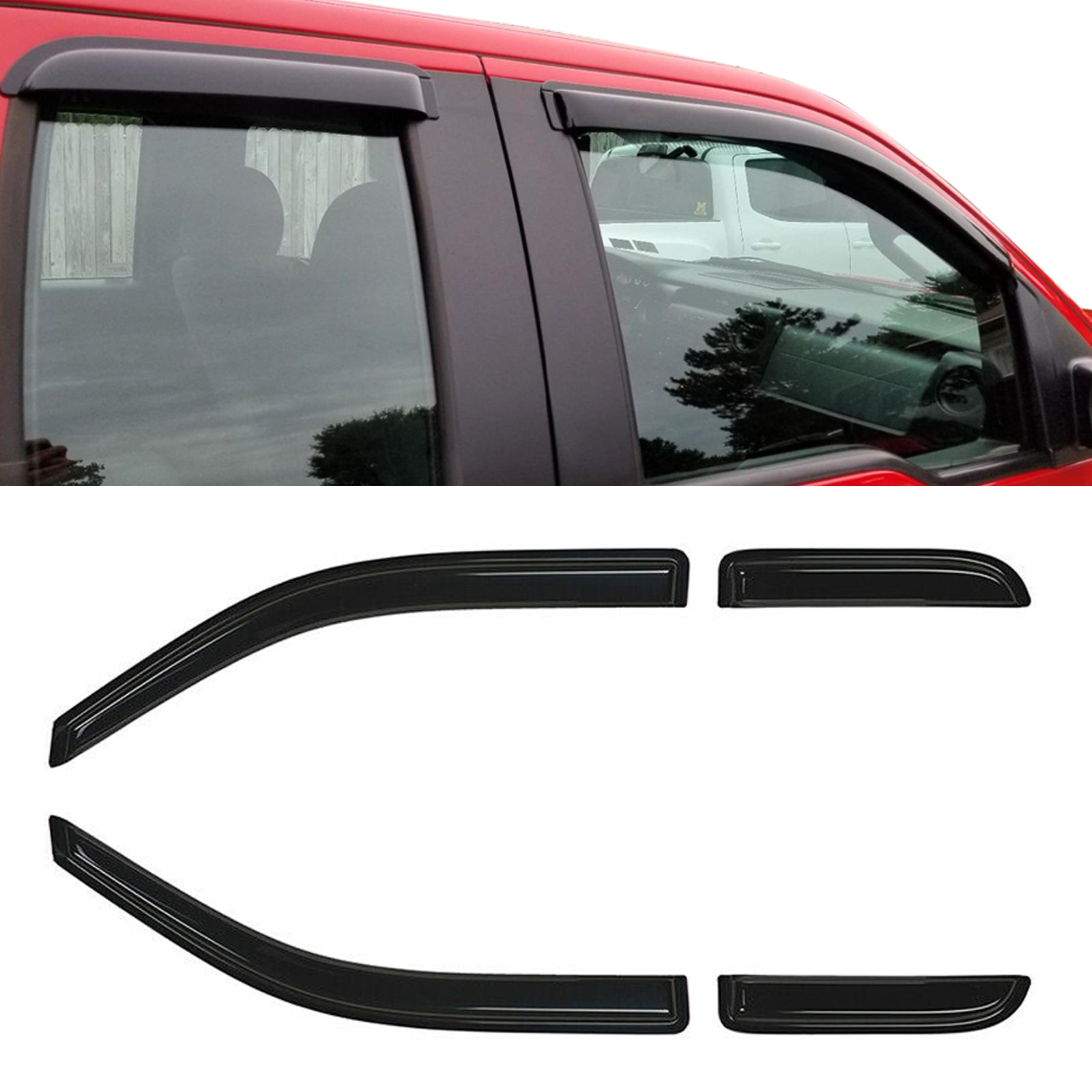 Ikon Motorsports Window Visors Windshield Fit 04-14 Ford F150 Supercab Extended Cab Acrylic 4Pc Set Outside Mount