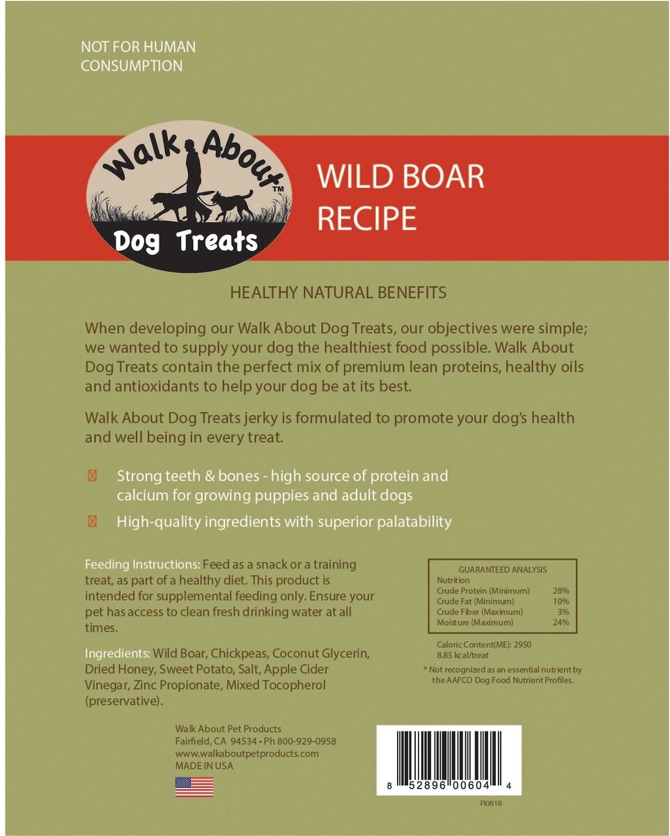 Walk About Wild Boar with Apple Grain-Free Jerky Dog Treats， 5.5-oz bag