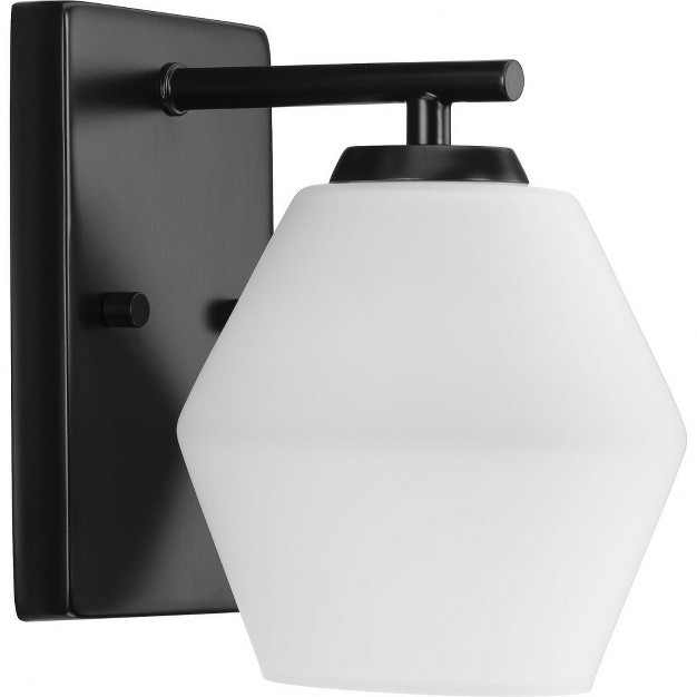 Progress Lighting Copeland 1 light Vanity Light Matte Black Opal Glass Shade