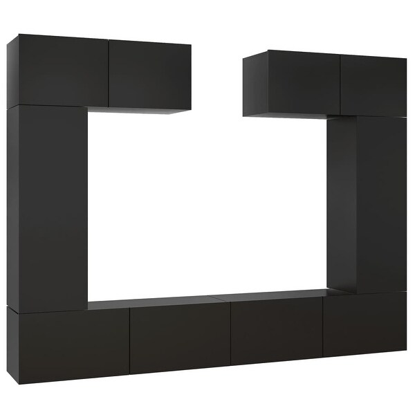 6 Piece TV Cabinet Set Black Engineered Wood