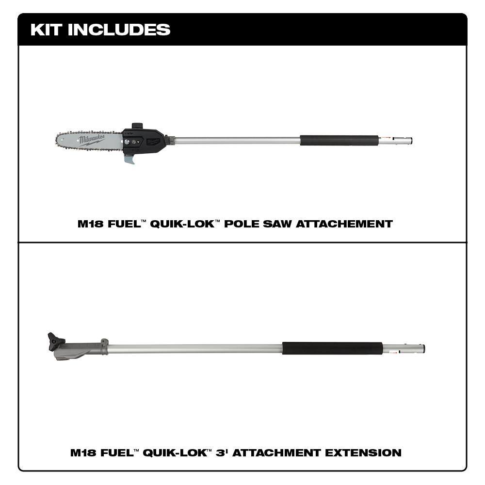 MW M18 FUEL 10 in. Pole Saw Attachment with QUIK-LOK 3 ft. Attachment Extension 49-16-2720-49-16-2721