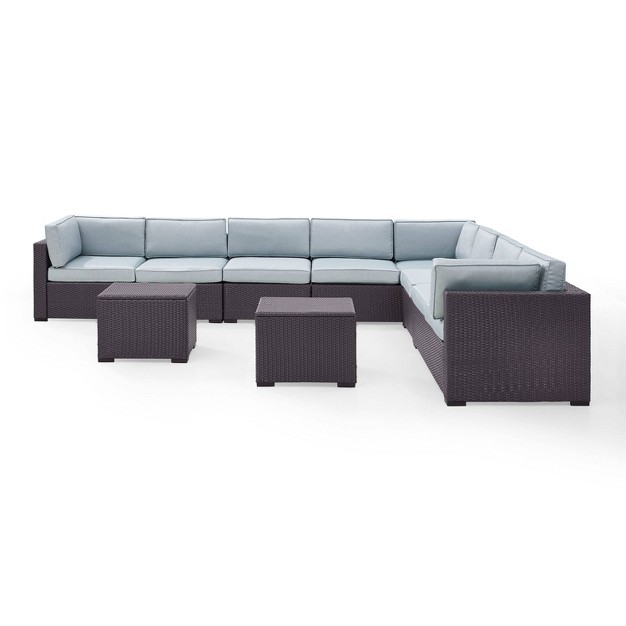 Biscayne 7pc Outdoor Wicker Sectional Set With 2 Coffee Tables Sangria Crosley