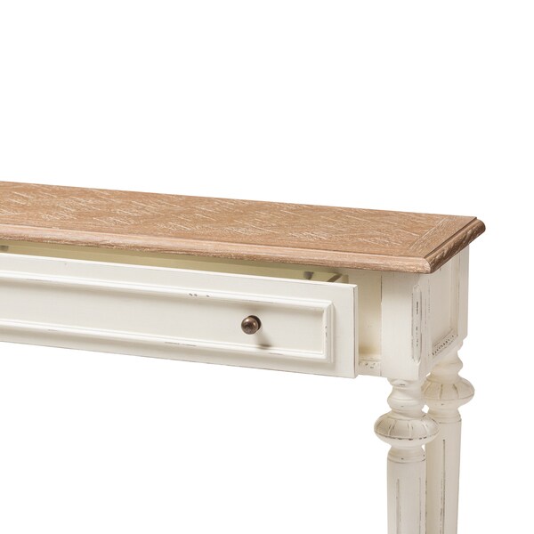 The Gray Barn Keene French Provincial Style Weathered Oak and White Wash Distressed Finish Wood Console Table