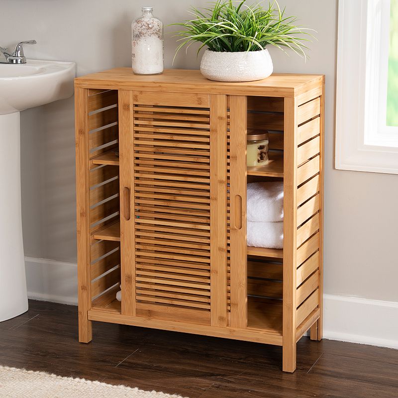 Linon Bracken Bamboo 2-Door Floor Storage Cabinet