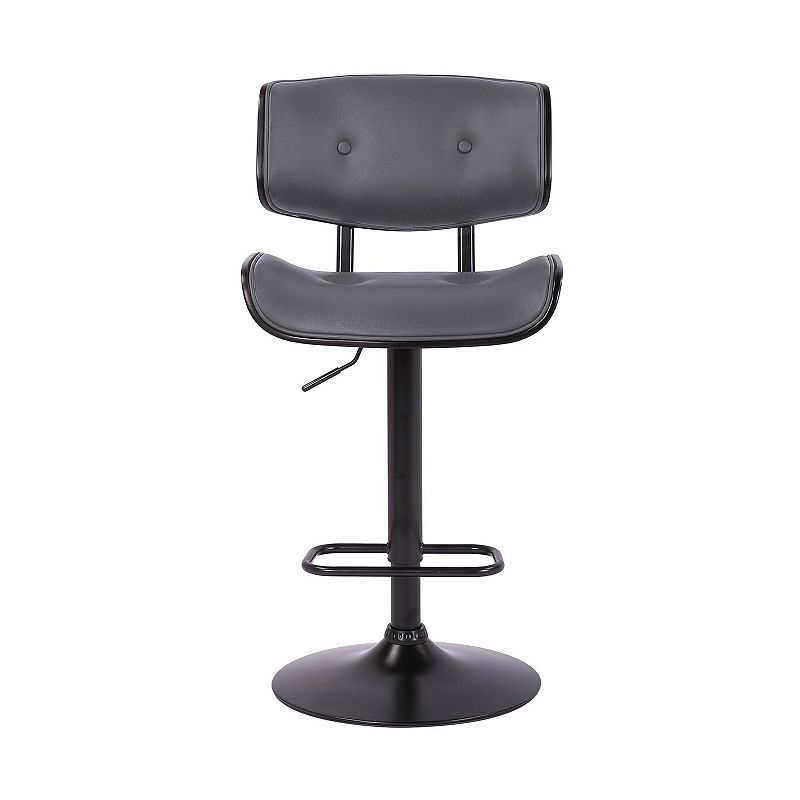 Bar Stool with Leatherette Button Tufted Back and Seat， Gray