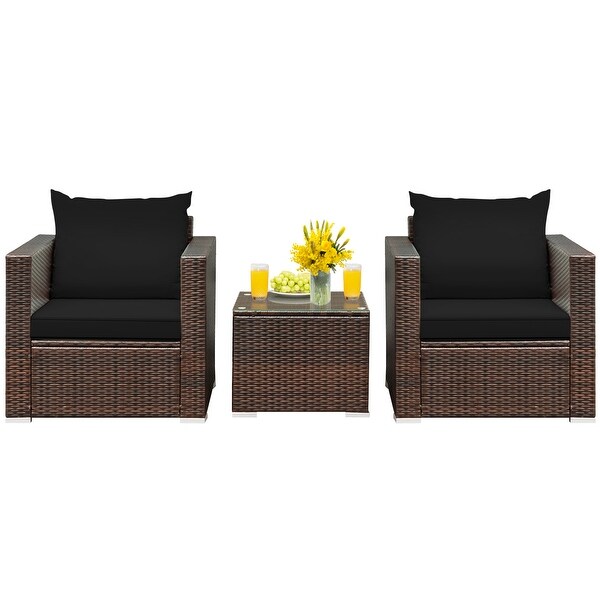 Costway 3PCS Patio Rattan Furniture Set Conversation Sofa Cushioned