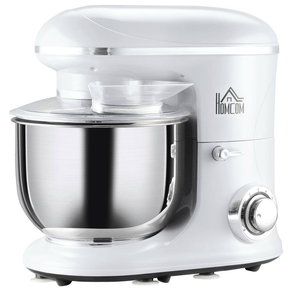 HOMCOM 6 Qt. 6-Speed White Stainless Steel Stand Mixer with Dough Hook and Splash Guard 800-112V80WT