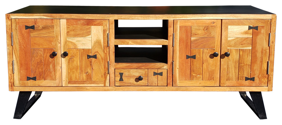 Everglades Acacia Wood Media Center   Industrial   Entertainment Centers And Tv Stands   by Chic Teak  Houzz