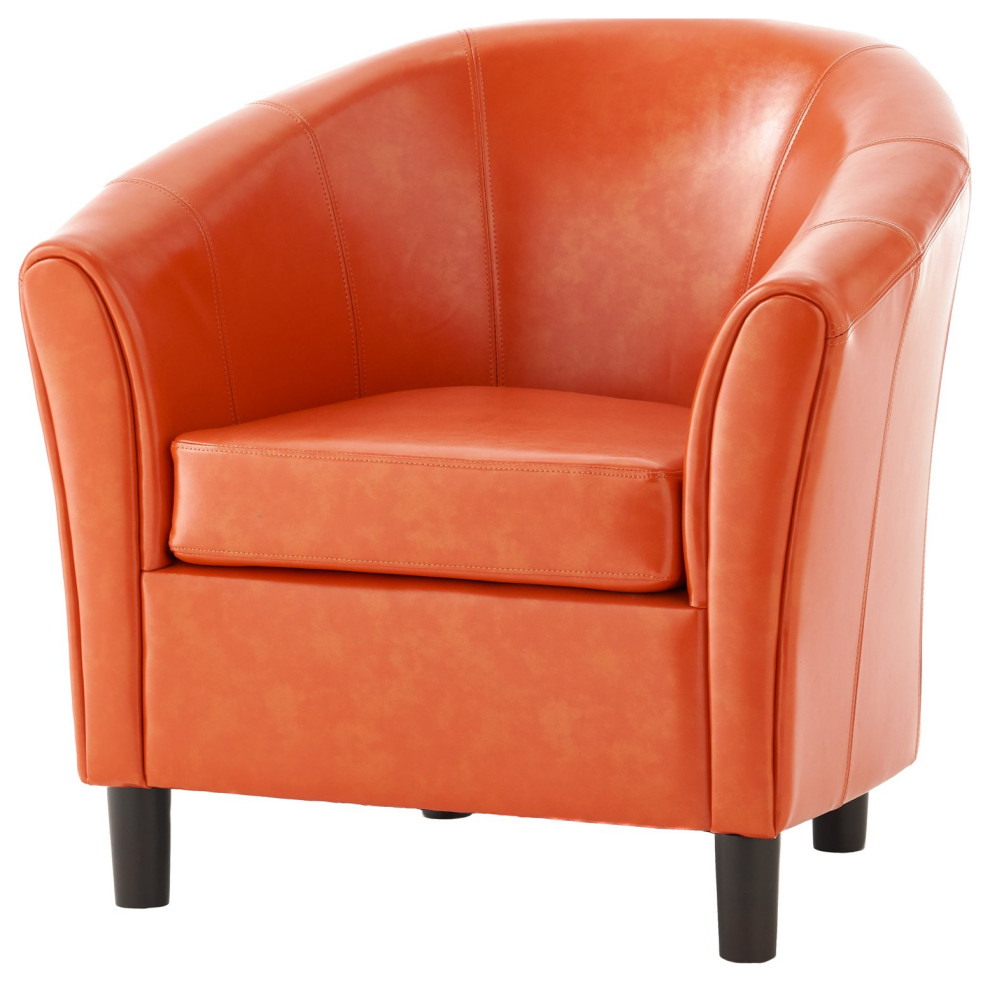 Comfortable Accent Chair  Bonded Leather Seat With Rounded Backrest  Orange   Contemporary   Armchairs And Accent Chairs   by Declusia  Houzz