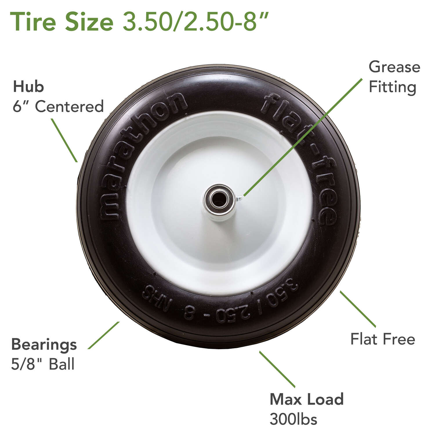 Marathon 8 in. D X 13.3 in. D 300 lb. cap. Centered Wheelbarrow Tire Polyurethane 1 pk