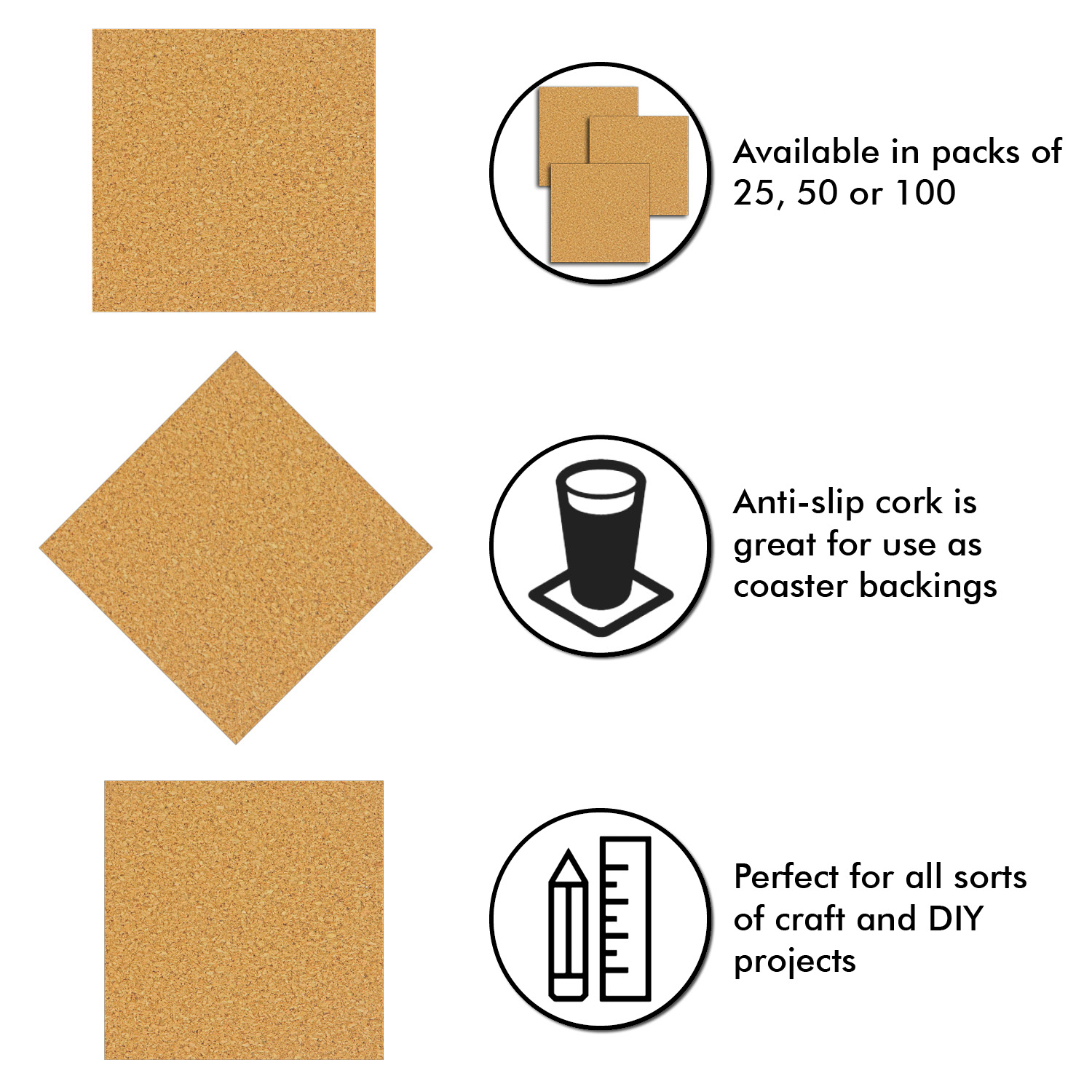 25 Pack Self-Adhesive Cork Squares 4 x 4 Inches