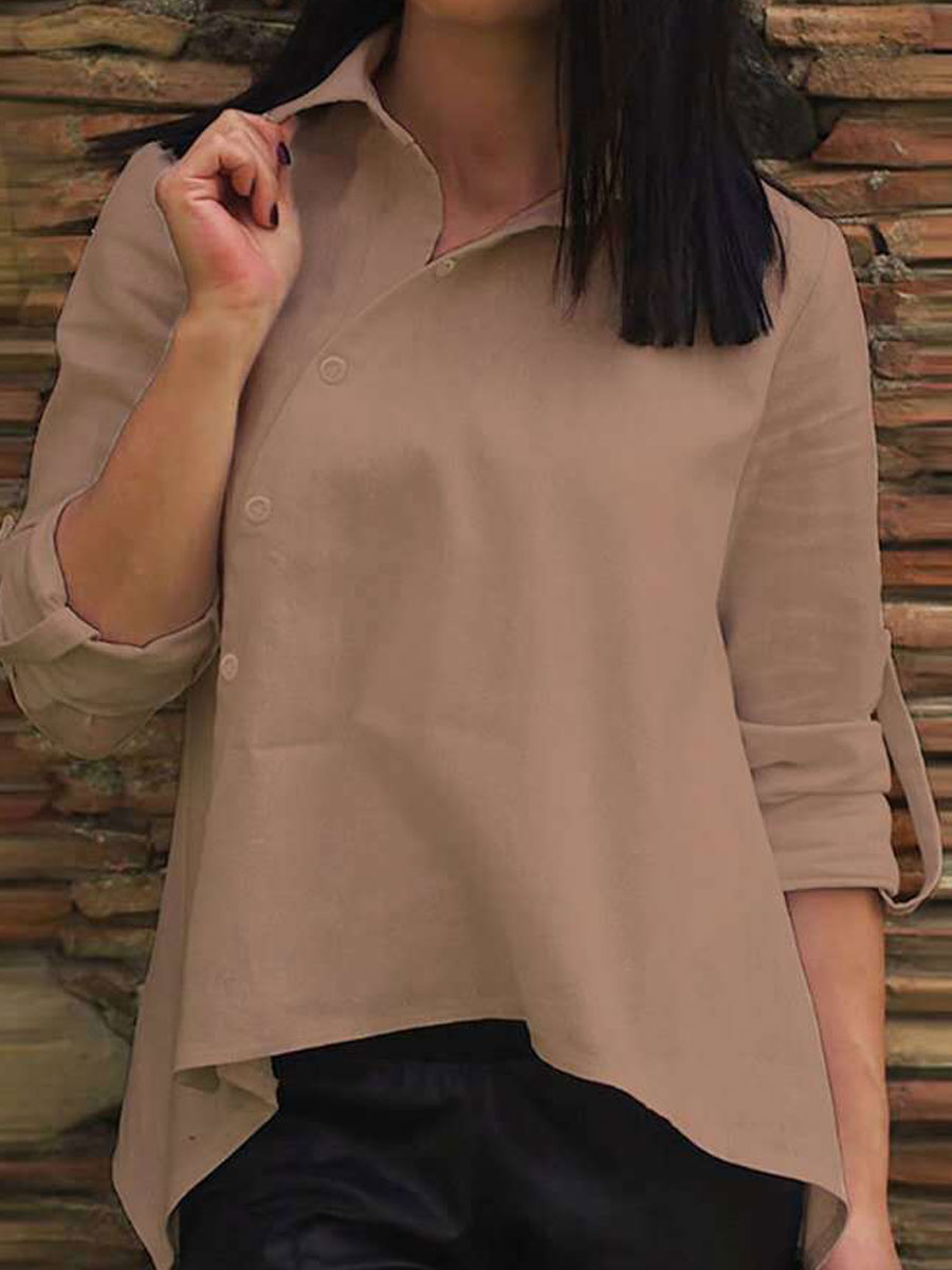 Casual Loose Solid Color Long-sleeved Blouse