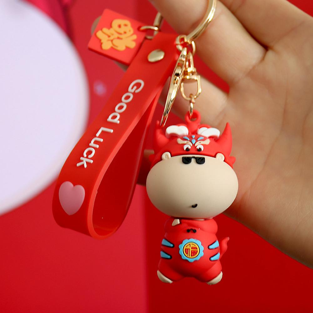 Cute Pvc Cow Key Ring Keys Holder Decoration Cattle Craft Ornament Gift Red