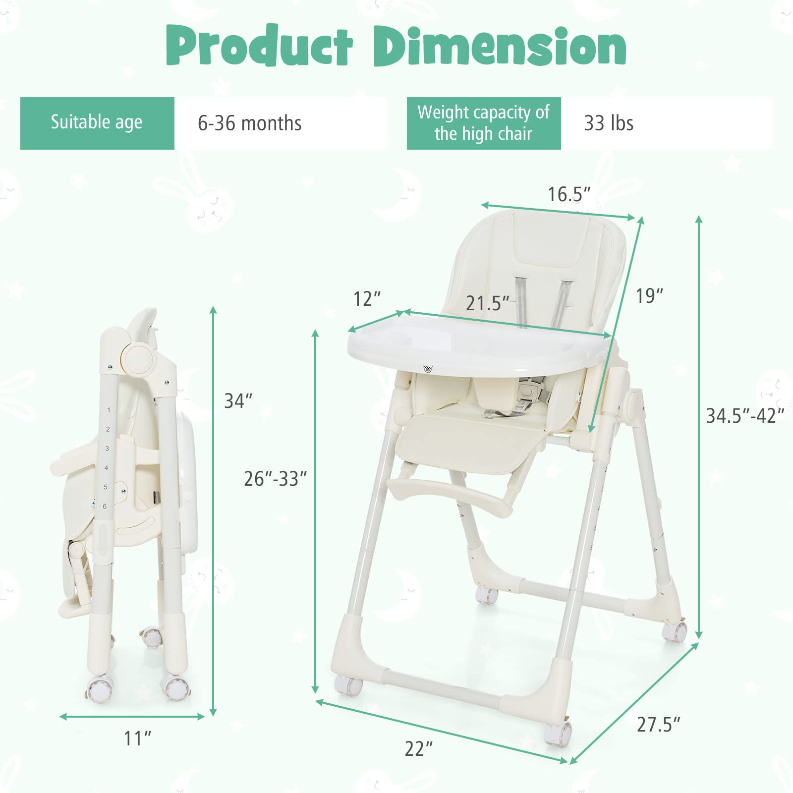 Costzon High Chair for Babies & Toddlers, Foldable Highchair