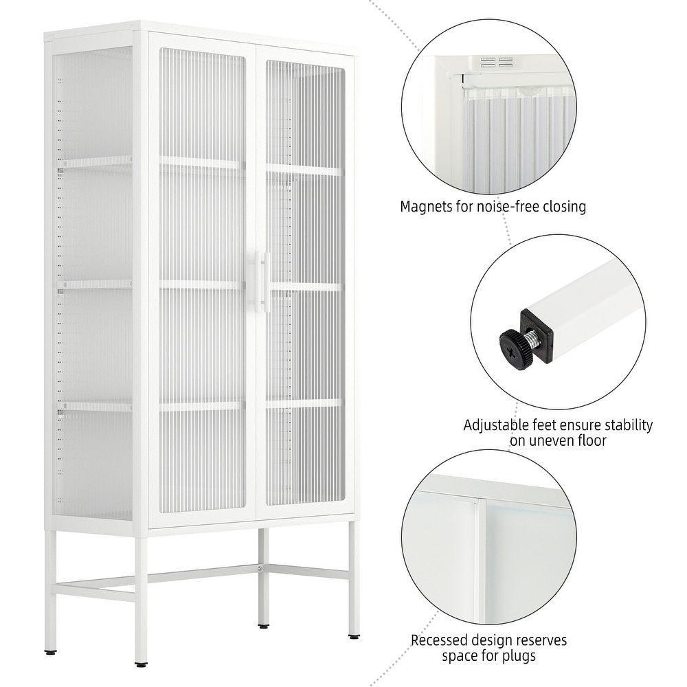 Glass Door Storage Cabinet with Adjustable Shelves