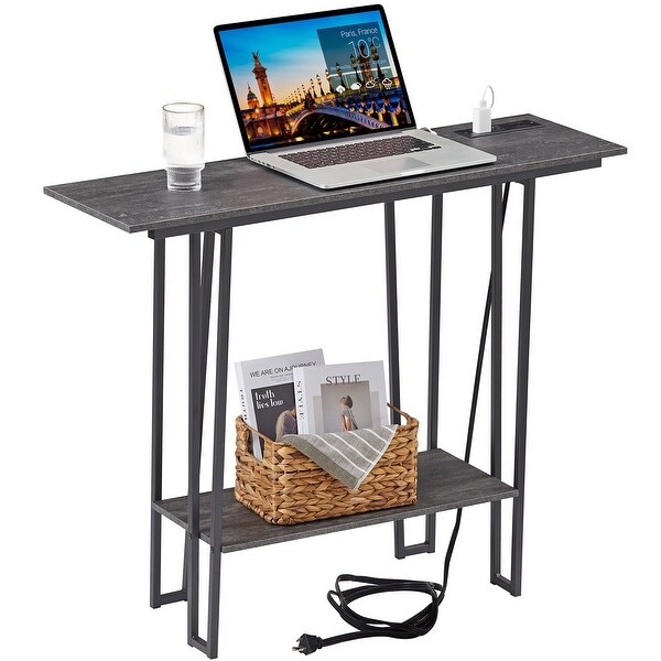 Industrial Rectangular Console Table with 2 Outlet and 2 USB Charging Ports