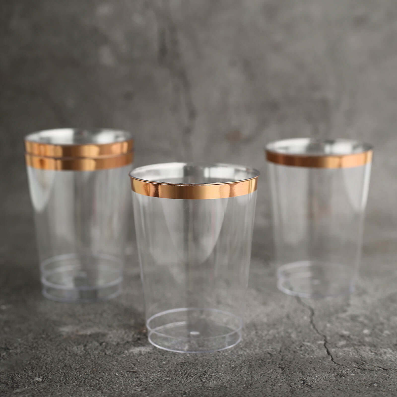 12 Pack Rose Gold Rim Clear Plastic Party Cups, Disposable Tumblers 10oz