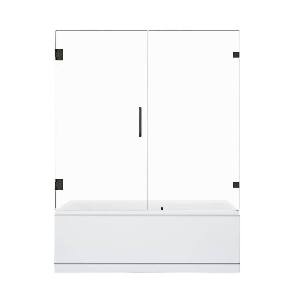 Altair Roisin 60 in. W x 58 in. H Pivot Frameless Tub Door in Matte Black Finish with Clear Glass TS80660-HI-MB