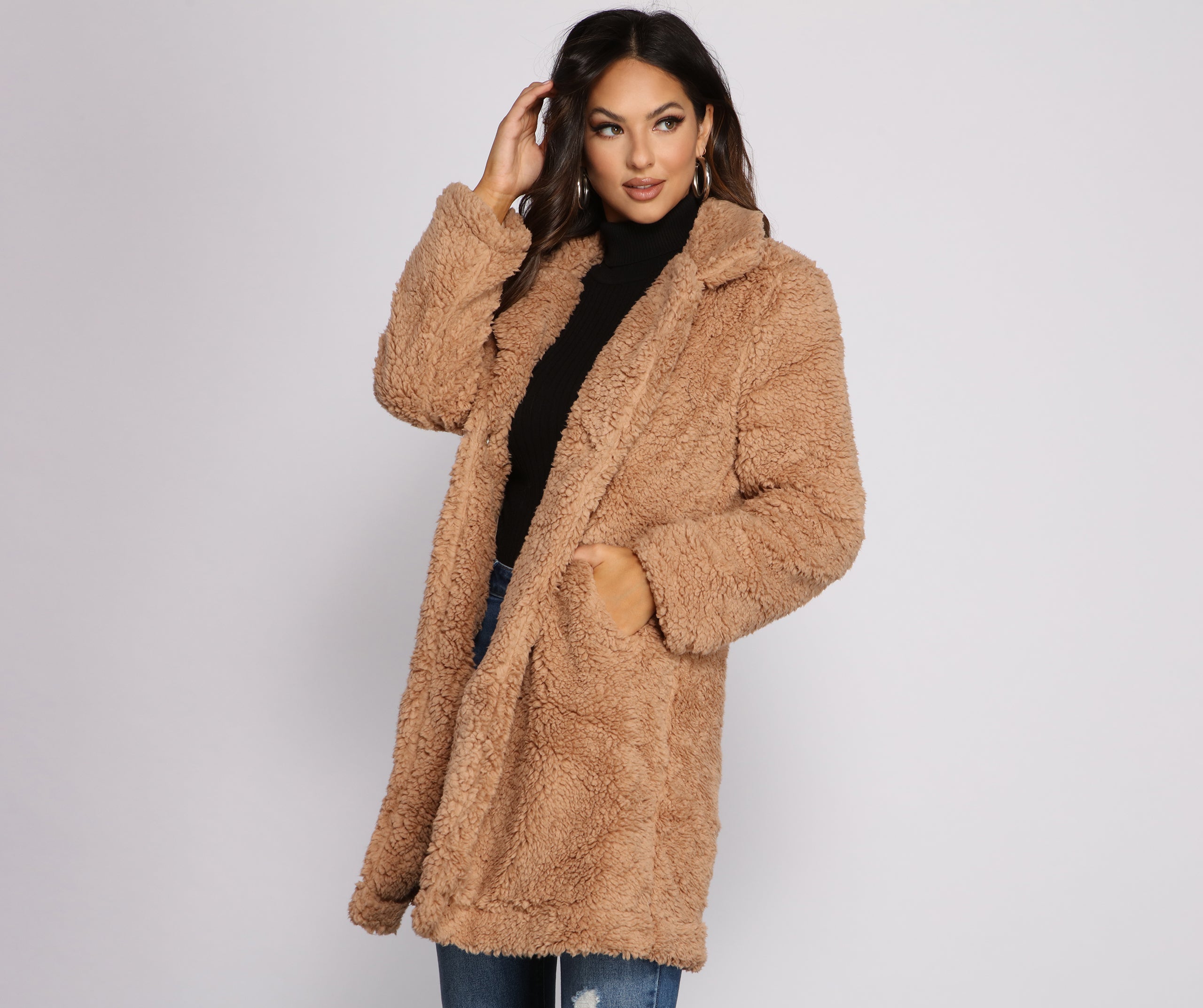 Faux Fur Long Line Jacket