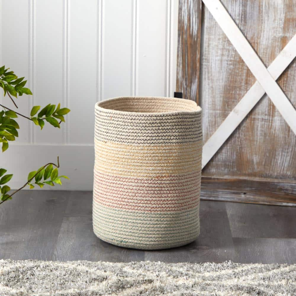 Nearly Natural 12 in. Handmade Natural Burlap Multicolored Woven Basket Planter 0326-S1