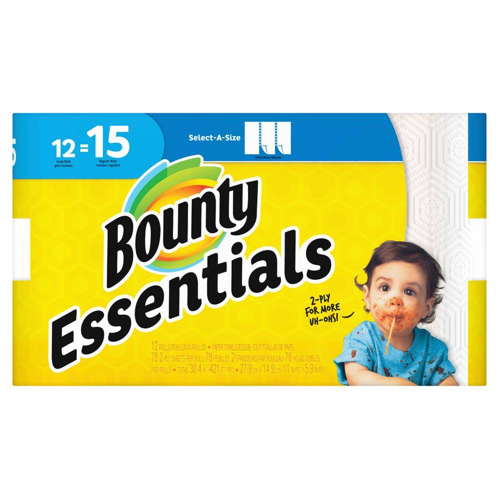 Bounty Essentials Select-A-Size White 2 Ply Paper Towel Roll (78-Sheets per Roll 12 Rolls per Pack) PGC75720