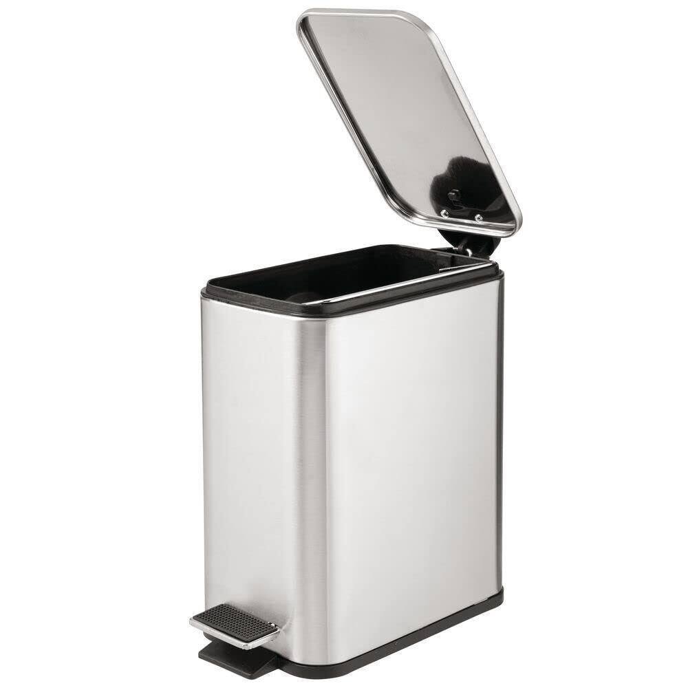 Dracelo 1.3 Gal. Rectangular Small Steel Step Trash Can Wastebasket in Chrome B07TLMRSYN