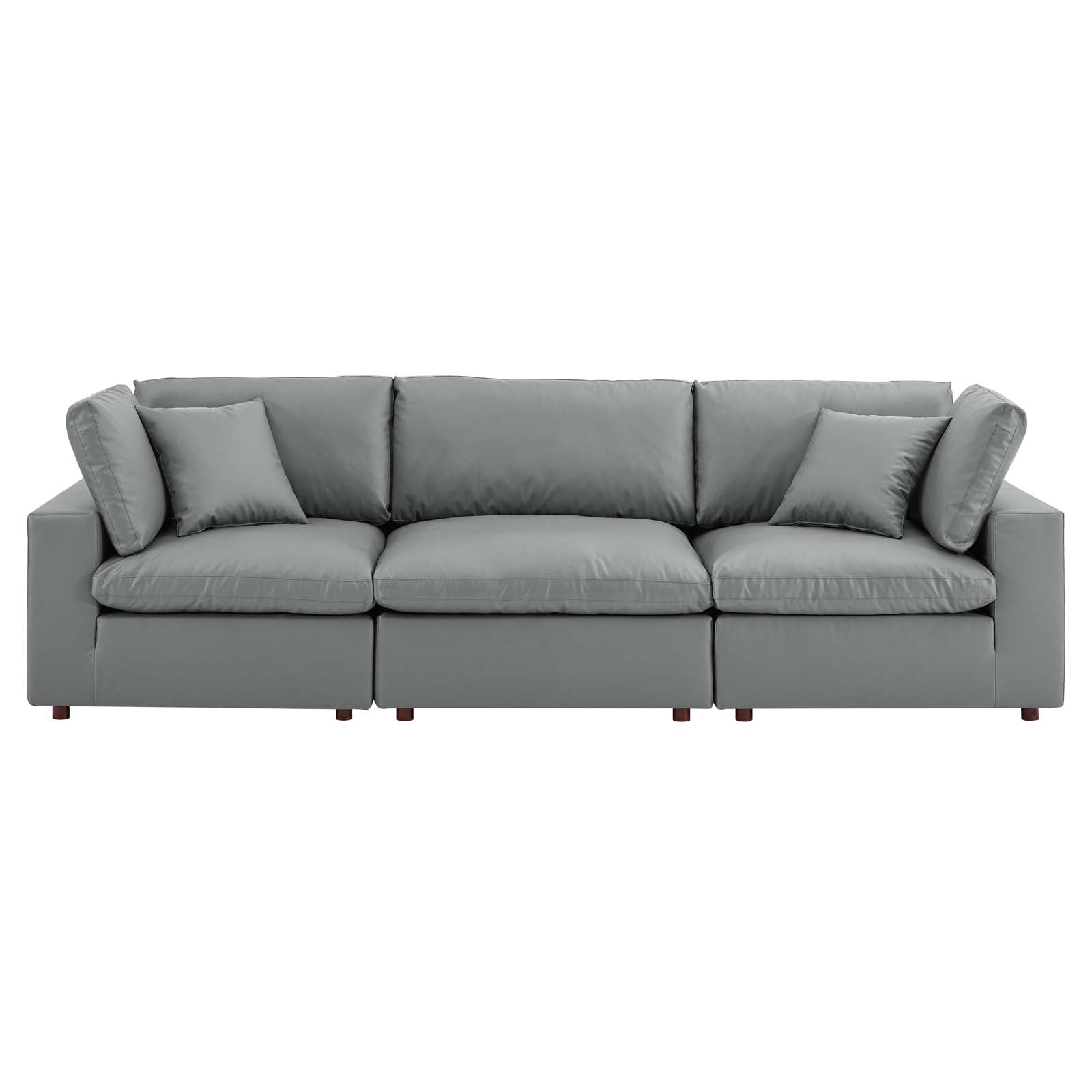 Commix Down Filled Overstuffed Vegan Leather 3-Seater Sofa-EEI-4914