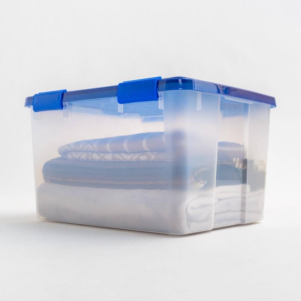 IRIS 11.5 Gal. WeatherPro Clear Plastic Storage Box with Blue Lid (4-Pack) 500139