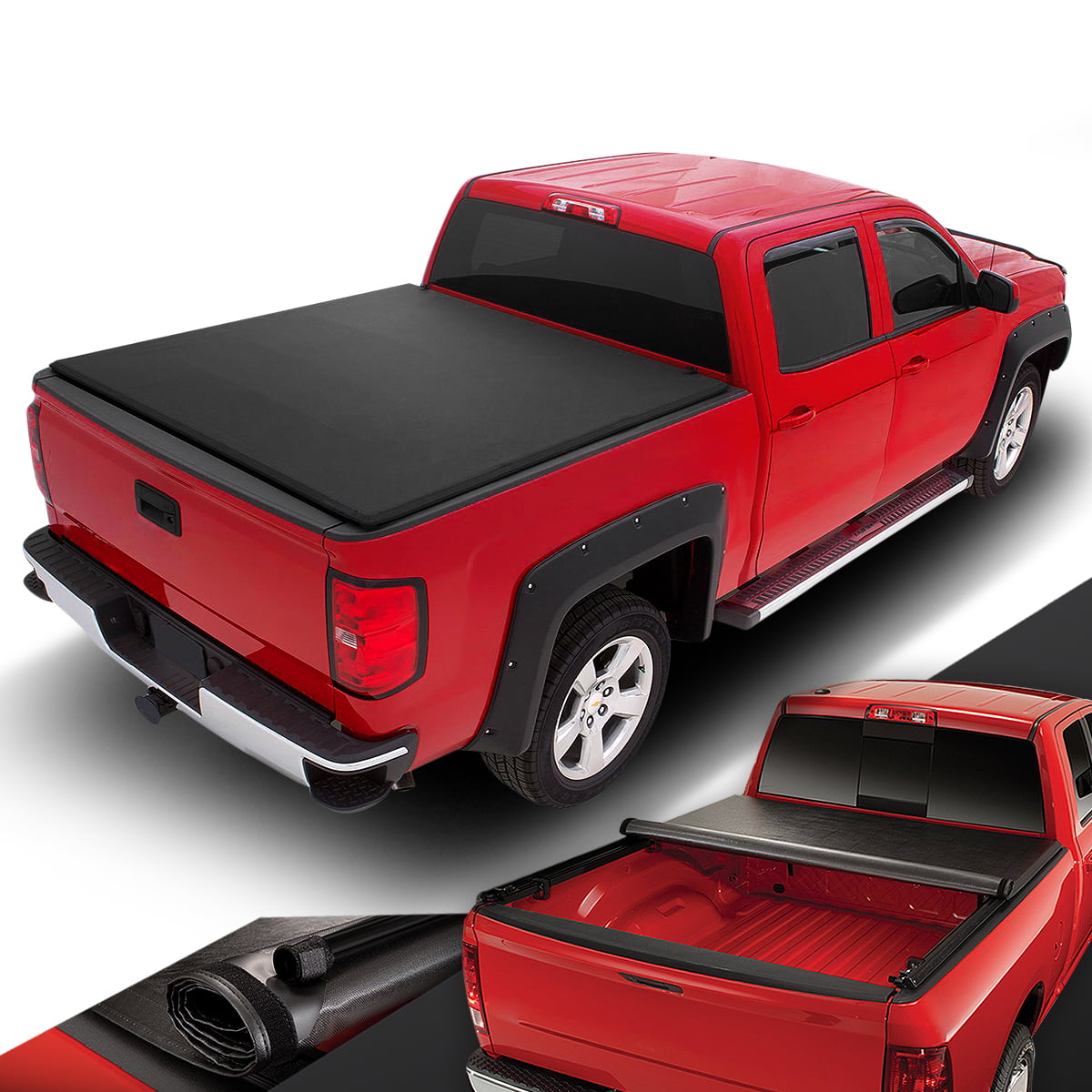 DNA Motoring TTC-RU-016 for 1999 to 2018 Ford F250/F350/F450/F550 Super Duty 6.8 Ft Short Bed Soft Roll-Up Tonneau Cover 00-17