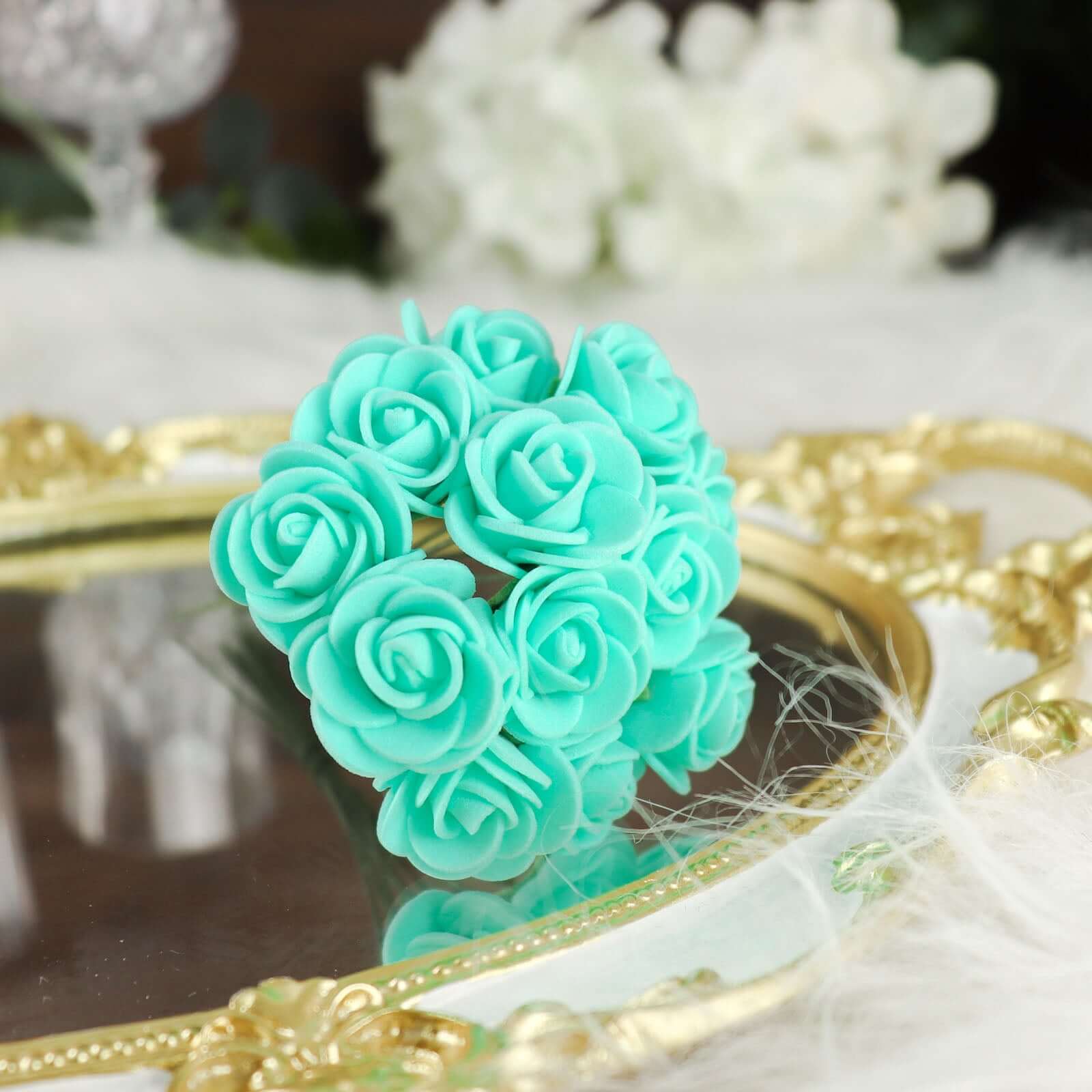 48 Roses Turquoise Real Touch Artificial DIY Foam Rose Flowers With Stem, Craft Rose Buds 1