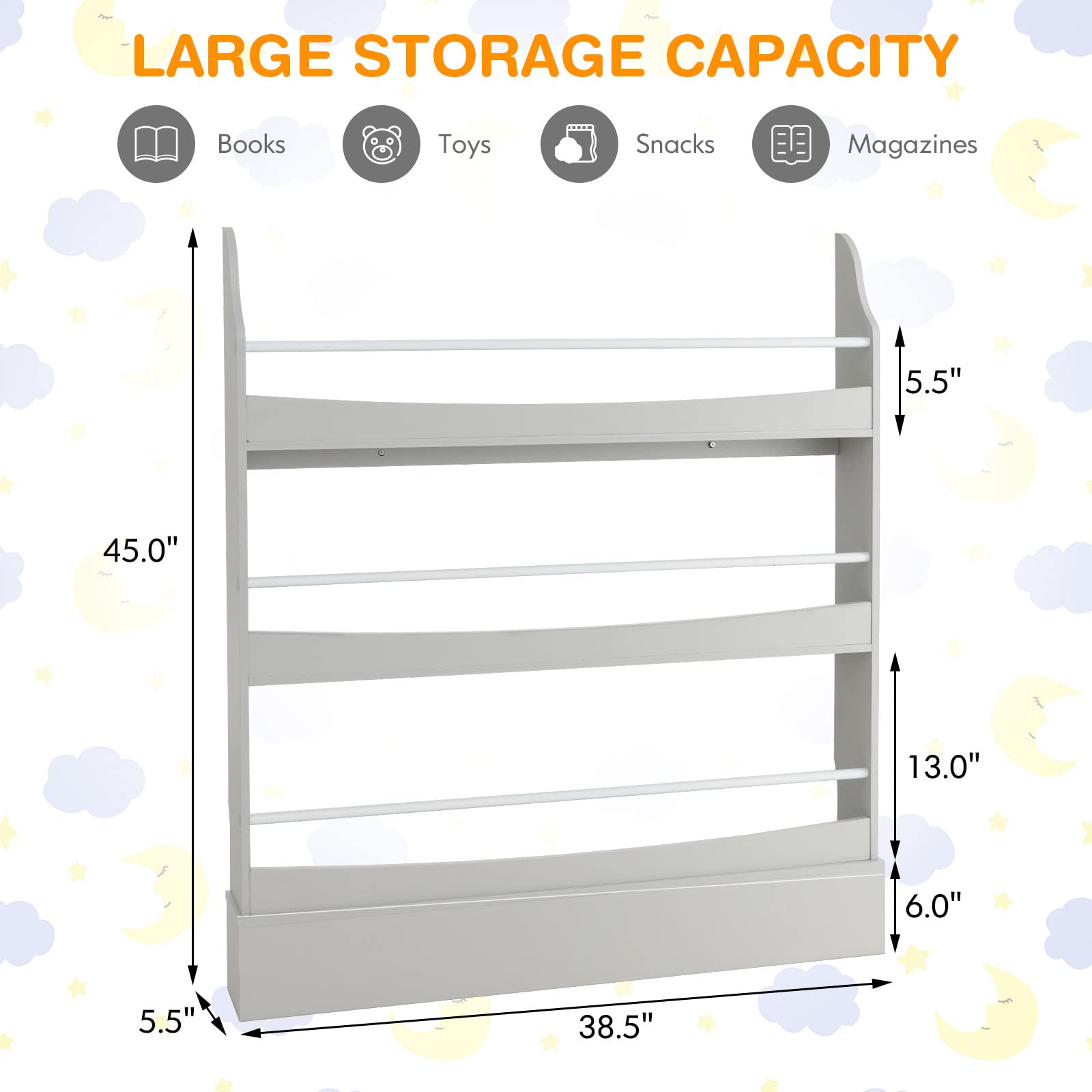 Costzon Kids Bookshelf, Book Shelf Organizer for Books and Toys, Toddler Space-Saving Wall