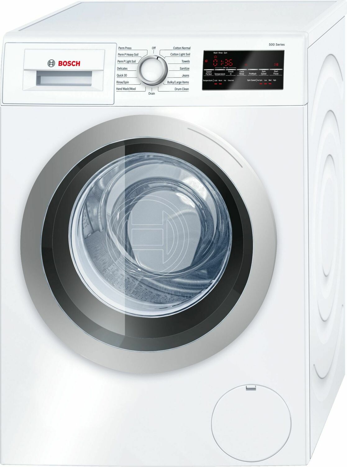 Bosch WAT28401UC 500 Series Washer - 208/240V, Cap. 2.2 Cu.Ft., 15 Cyc.,1,400 Rpm, 52 Dba Silv./Door, Aquashield®, Energy Star