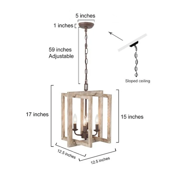 Farmhouse 4-Light Rustic Wood Geometric Chandelier Lantern Island Lights - 12.5'' L x 12.5'' W x 17'' H Shopping - The Best Deals on Chandeliers