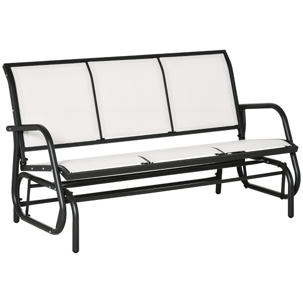 Outsunny Patio Glider Bench Outdoor Porch Glider Swing With 3 Seats Breathable Mesh Fabric Metal Frame Cream White