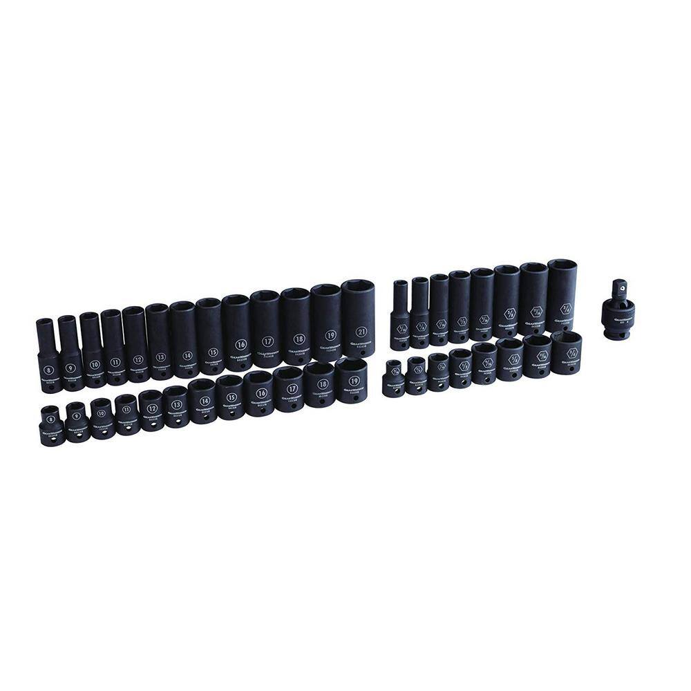 GEARWRENCH 38 in. Drive 6-Point SAEMetric Standard  Deep Impact Socket Set (44-Piece) 84916N