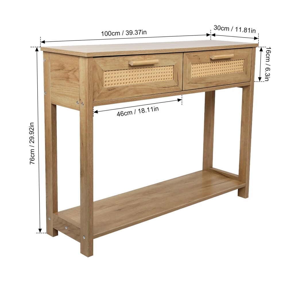 39.37 inch Console Table Sofa Table with 2 Drawers and open Shelf