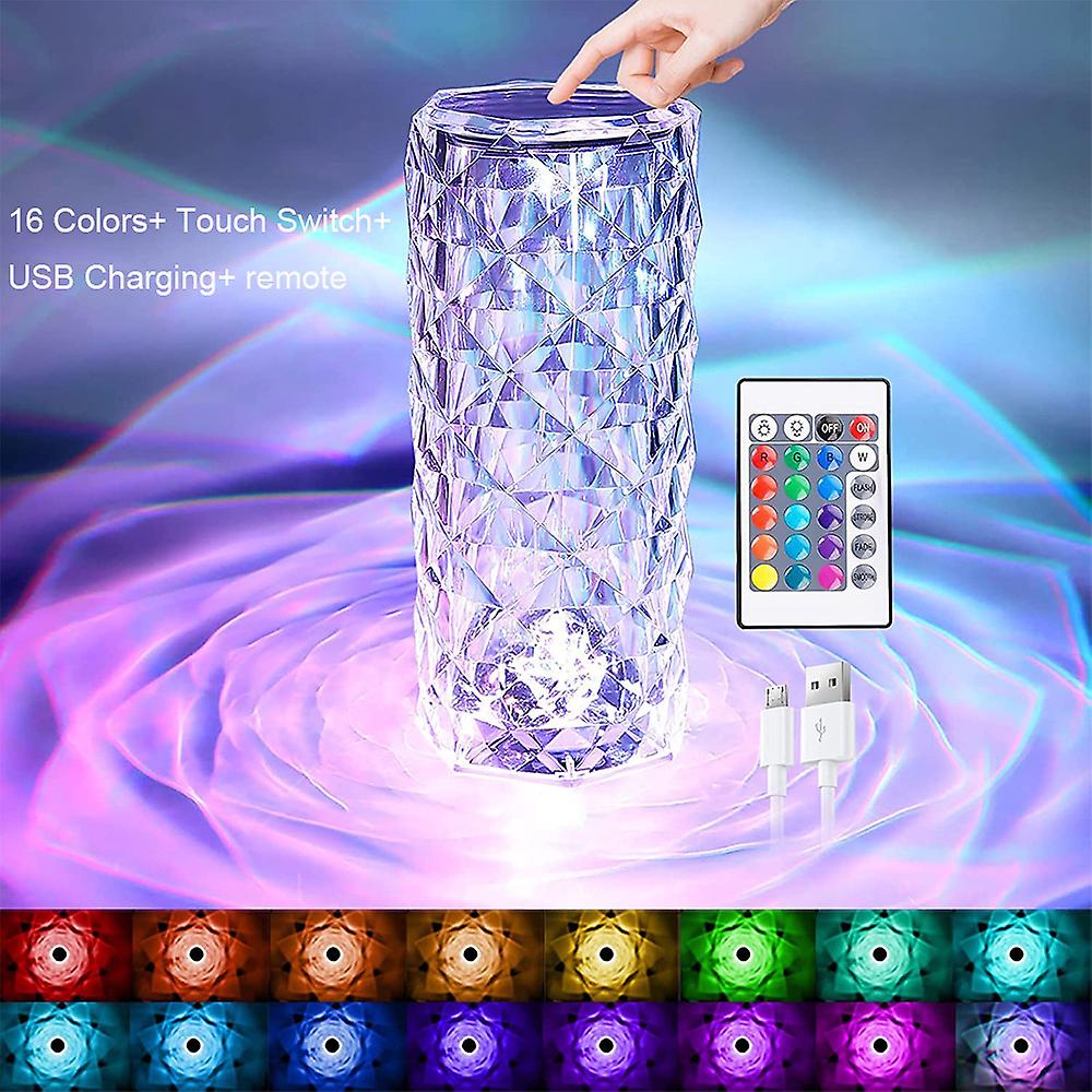 Crystal Table Lamps Rose Light Projector 16 Colors Changing Touch Remote Control Adjustable Romantic Diamond Atmosphere Lights