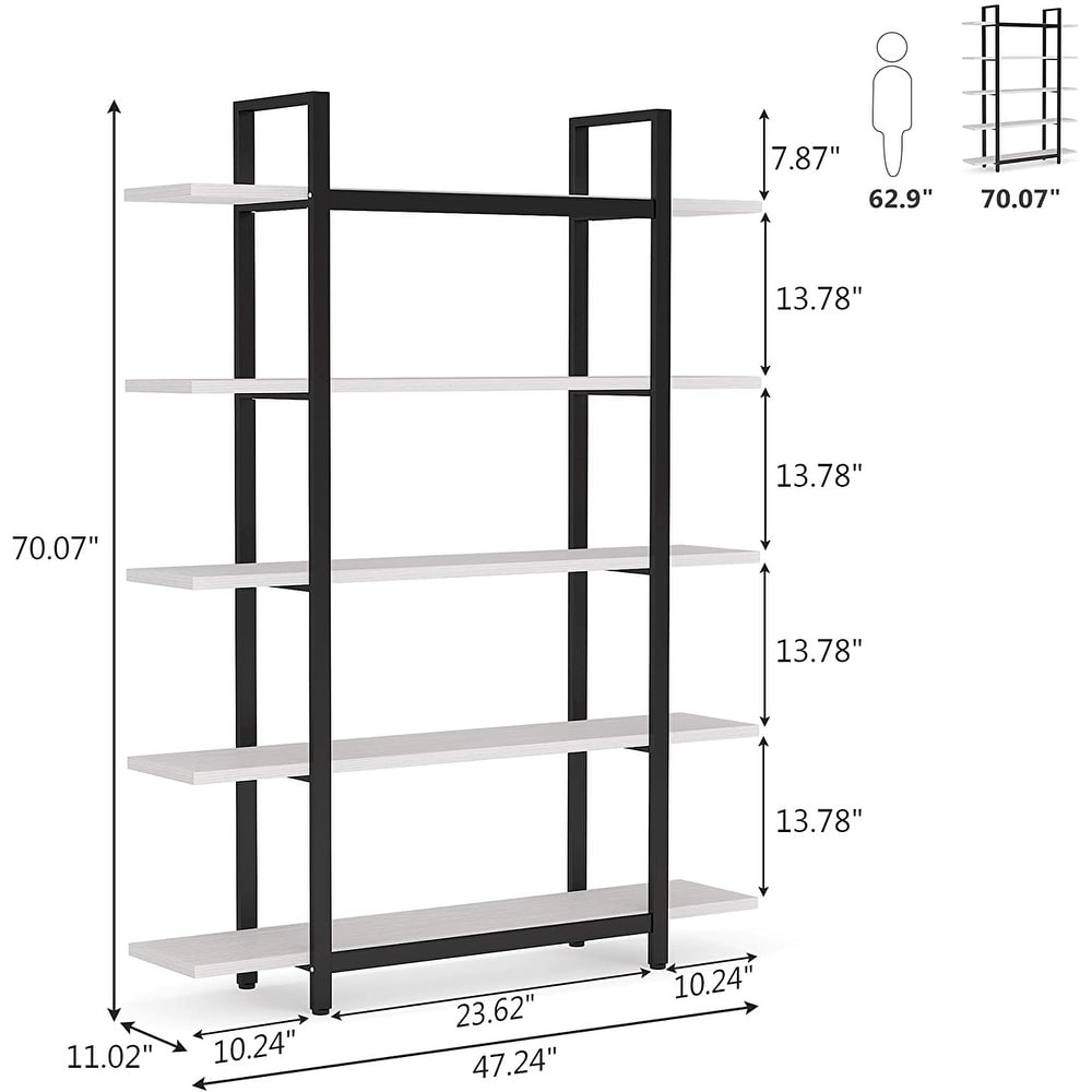 Tribesigns 5 Tier Industrial Large Open Bookcase Bookshelf